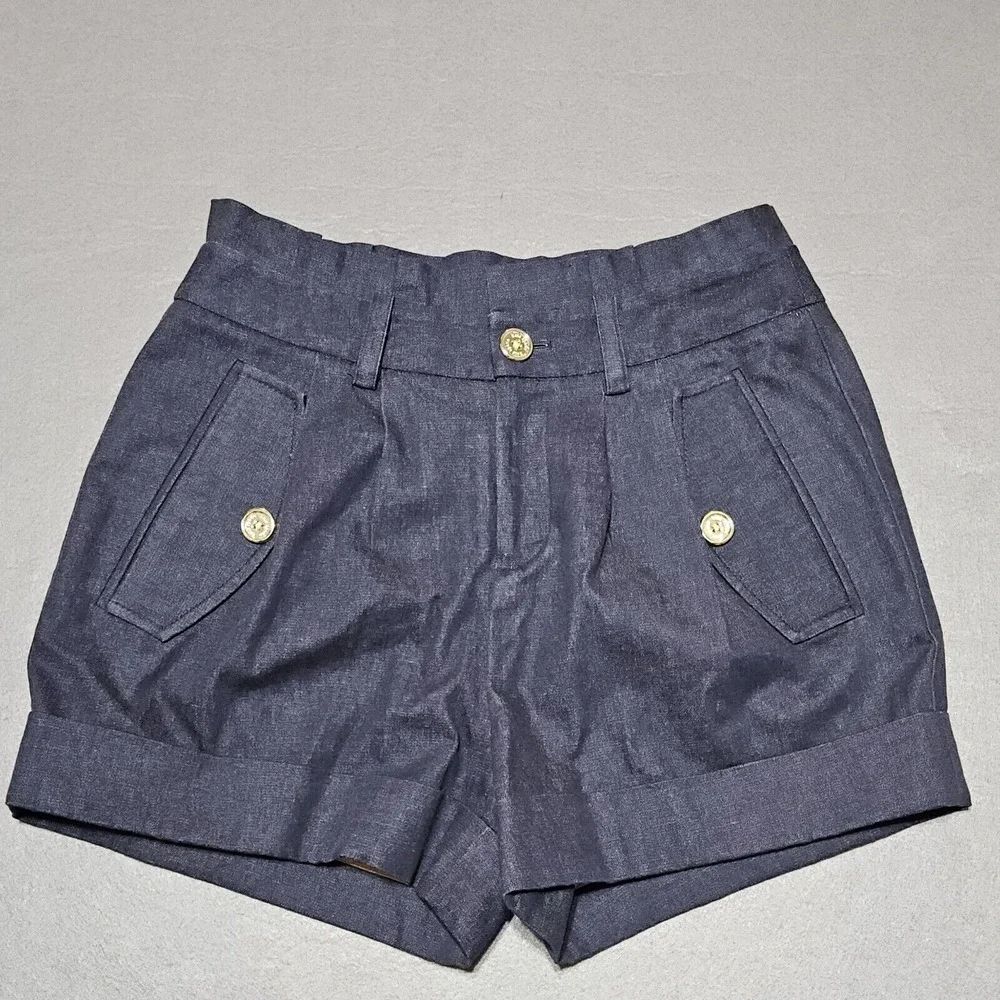 Kate Spade Shorts Women's Sz 2 Dark Blue Denim Stretch Button Accent Pockets‎